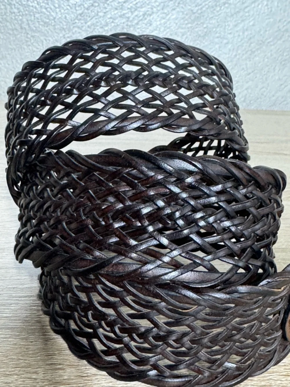 Dark Brown Genuine Bonded Leather Braided Belt Women Size L/XL